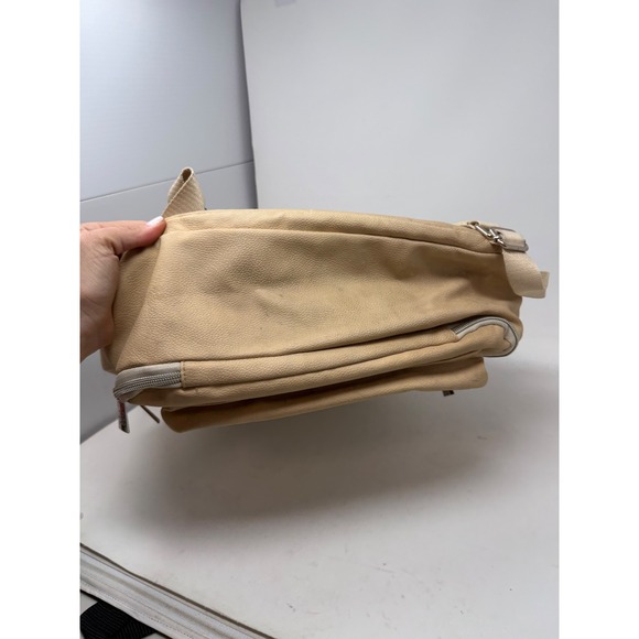 Beis The Backpack Beige Canvas Laptop Travel Bag Faux Leather Trim One Size